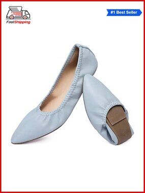 Faux Leather Ballet Flats Slip On Foldable Travel Walking Shoes